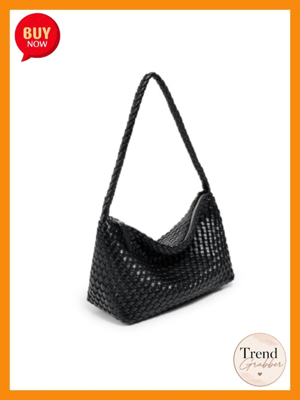 Small Woven Hobo Shoulder Bag Faux Leather Handmade Zip Purse